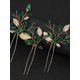 thumbnail image 3 of 3pcs/Set Green Rhinestone & Gold Leaf Hair Pins Bridal Wedding Hair Accessories, 3 of 3