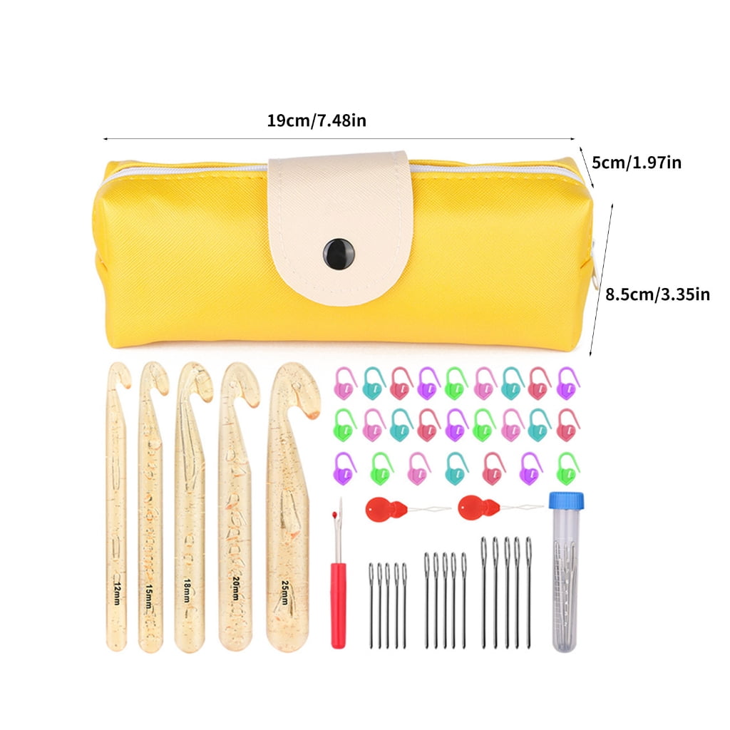 100Pcs Big Eye Knitting Needle Ergonomic Crochet Hook Stiching Marker Threader Set with Case for Beginner Hobbyist