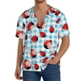 thumbnail image 3 of Vsdgher Flowers and Lady Bugs Print Men's Wrinkle Free Untucked Cuban Shirt Business Casual Button Down Shirts Short Sleeve Shirt, 3 of 7