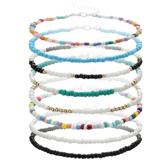Luxshiny 8pcs Colorful Beads Anklets for Women Summer Beach Foot Chains Stylish Jewelry for Festivals and Parties