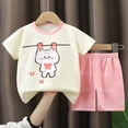 thumbnail image 2 of HCNTES The Children's Short Sleeve Top and Shorts 2 Piece Pajama Set Boys and Girls Loungewear Spring Summer Pajamas Soft Cute Set For 2t 3t 4t 5t 6t 7t Summer Pjs Kids(Y01-Beige,9-18 Months), 2 of 4