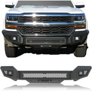 IRONBISON Front Bumper Compatible with 2016-2018 Chevy Silverado 1500 Pickup Truck Off-Road Bumper Guard with 2 LED Fog Light Splash Guard Can Add 30" LED Light Fine Textured Black