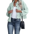 thumbnail image 2 of Women'S Cropped Button Down Long Sleeve Jackets Raw Hem Jacket with Pockets Winter Fall Coat Green M, 2 of 6