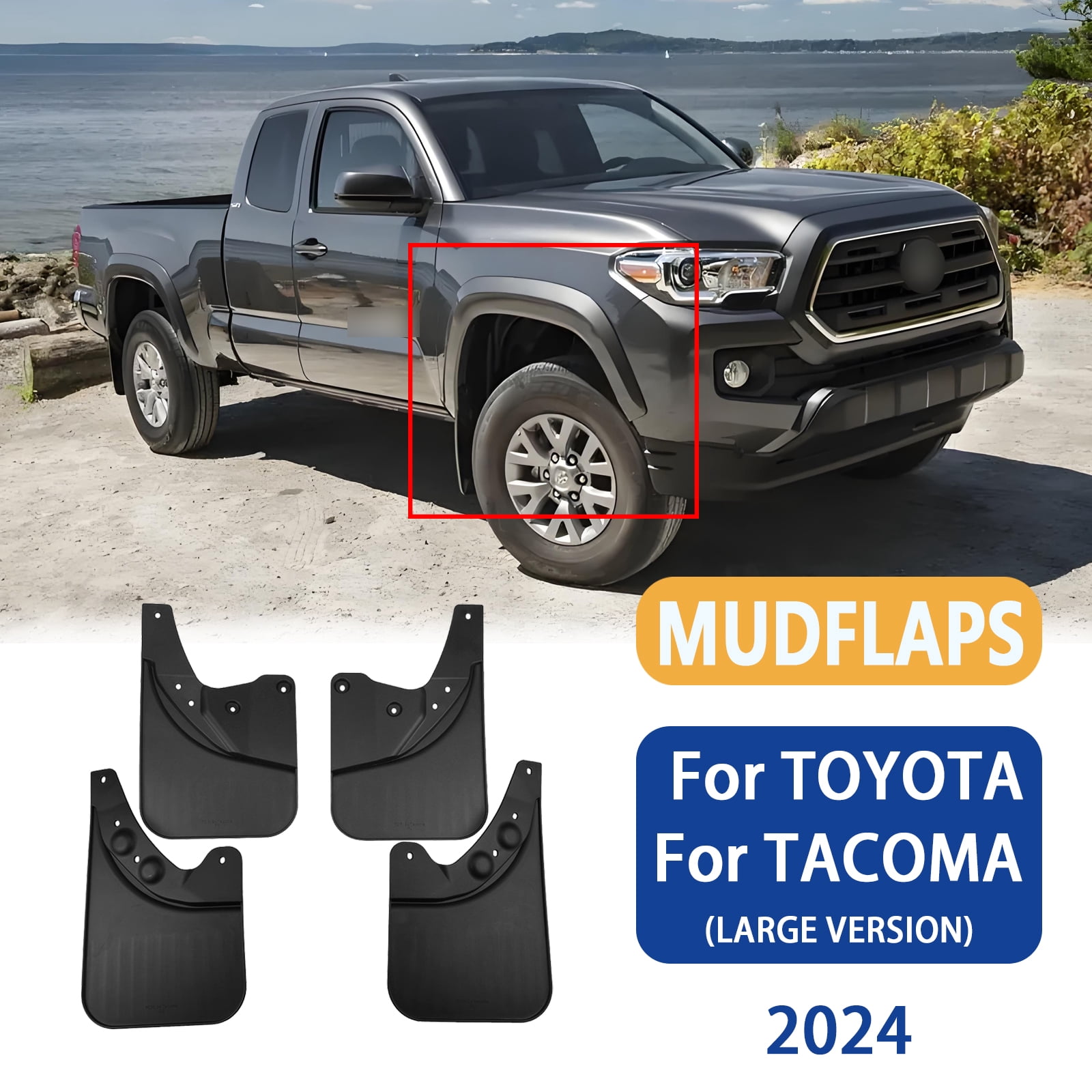 No Drilling Mudguards For Toyota Tacoma 2024, 4PCS Mud Flaps No Drilling, Front & Rear Protection Splash Guards Accessories -black