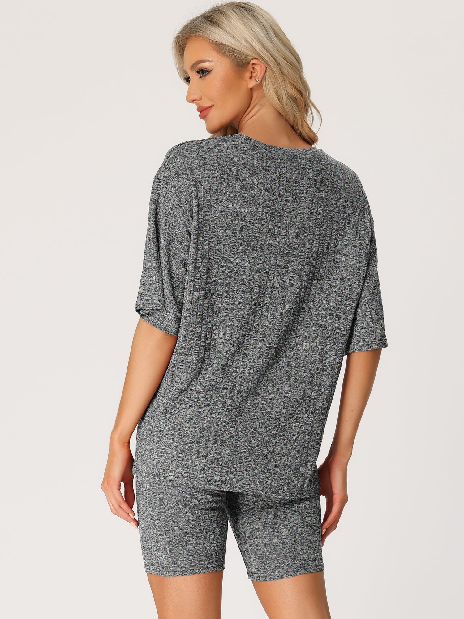 DARING DIVA Women's 2-Piece Knit Soft Tracksuit Short Sleeve Sweatshirt Set S Black Grey