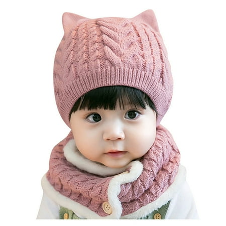 

Aompmsdx Baby Boy Girl Winter Hat Toddler Cat Beaniess Hat With Scarf Lined Knitted Cap Neckwarmer For Kids 2 Piecesstitch