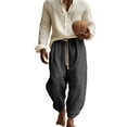 thumbnail image 5 of Mens Casual Big and Tall Cotton Linen Harem Pants Baggy Elastic Drawstring Waist Beach Yoga Boho Pant Size S-3XL Black, 5 of 7