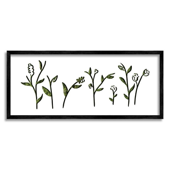 Stupell Industries Spring Bloom Abstract Florals over Grass Pattern Graphic Art Black Framed Art Print Wall Art, 10x24, by Daphne Polselli