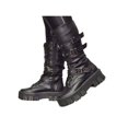 thumbnail image 1 of Woobling Ladies Fashion Mid Calf Boots Motorcycle Fashion Round Toe Comfort Combat Boot Black 5, 1 of 3