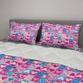 thumbnail image 2 of Love Comforter & Sham Bedding Set, Doodle Sketchy Hearts in Squares Romance Girls Design, 3 pcs Duvet Set Microfiber Filling Quilt, 5 Sizes, Pink Blue Cream, by Ambesonne, 2 of 4