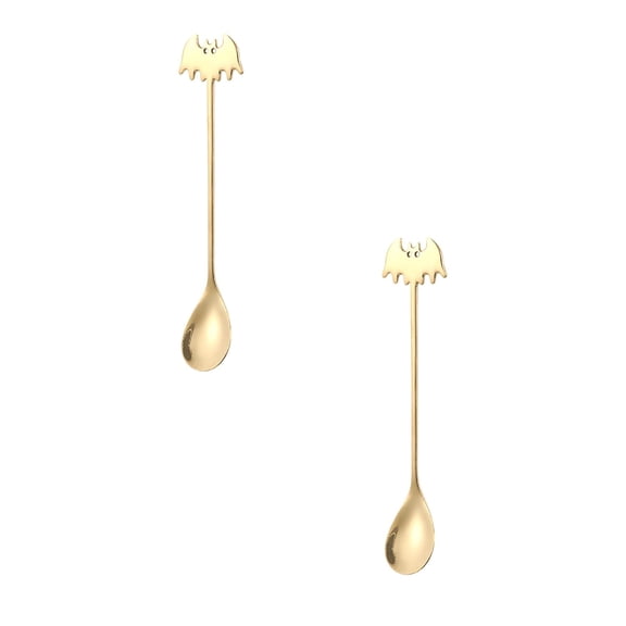 2Pcs Halloween Decor Halloween Bat Stainless Steel Spoon Long Handle Cute Bat Coffee Stirring Spoon Gothic Small Dessert Spoon Halloween Party Tableware Decorative Spoon 2026
