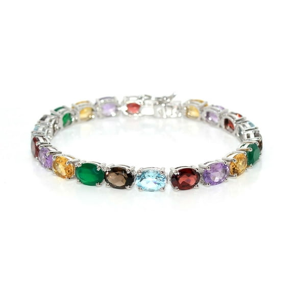 Multi Color Gemstones Bracelet Jewelry Oval Shape Stones,Silver,valentine gift for women