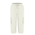 thumbnail image 3 of Mohiass Capri Pants for Women,Women's Pants Lightweight Hiking Cargo Pockets Casual Travel Cropped Cotton Pants with Pockets White S, 3 of 6
