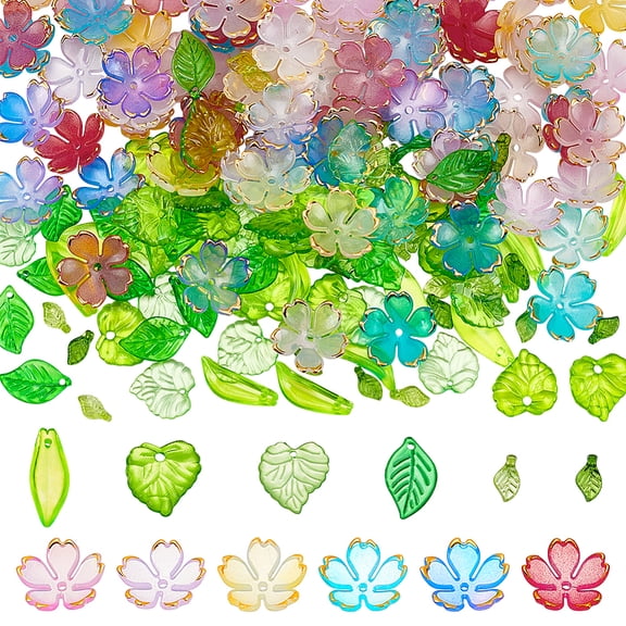 192 Pcs Acrylic Leaf Flower Beads Mixed Color Jewelry Making Beads Flower Bead Caps Acrylic Assorted Beads Kit