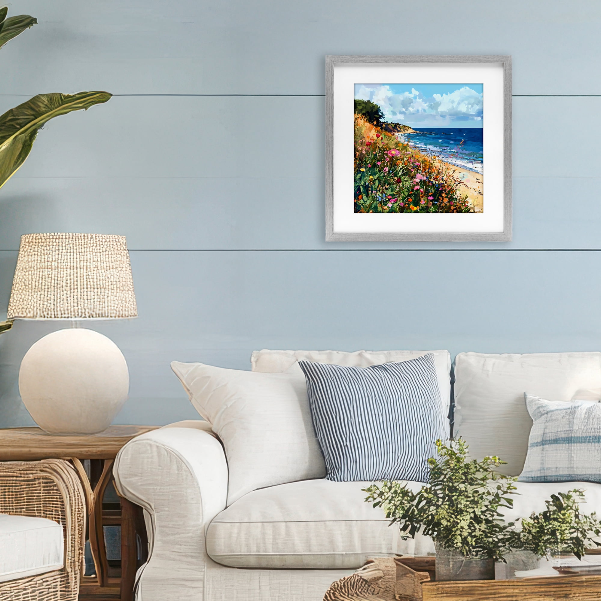 Stupell Industries Enchanted Oceanside Meadow Gray Framed Print Under Glass, design by Creative Studio