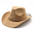 thumbnail image 2 of Western Cowboy Hat, Wide Brim, Decorative Braided Leather Band with Gold Chain Accent, Classic Style, 2 of 4