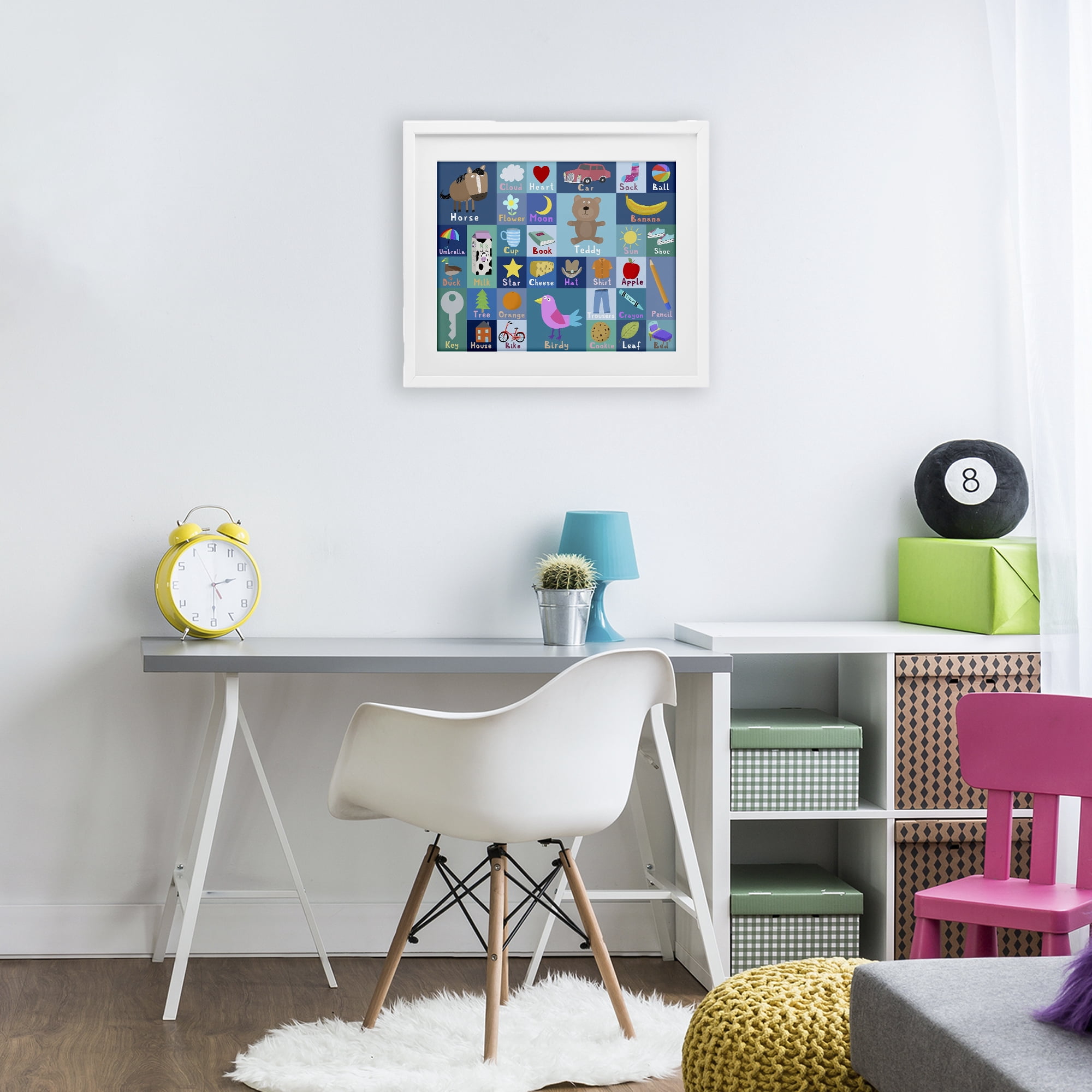 Stupell Industries Blue First Words White Framed Print Under Glass, design by Carla Daly