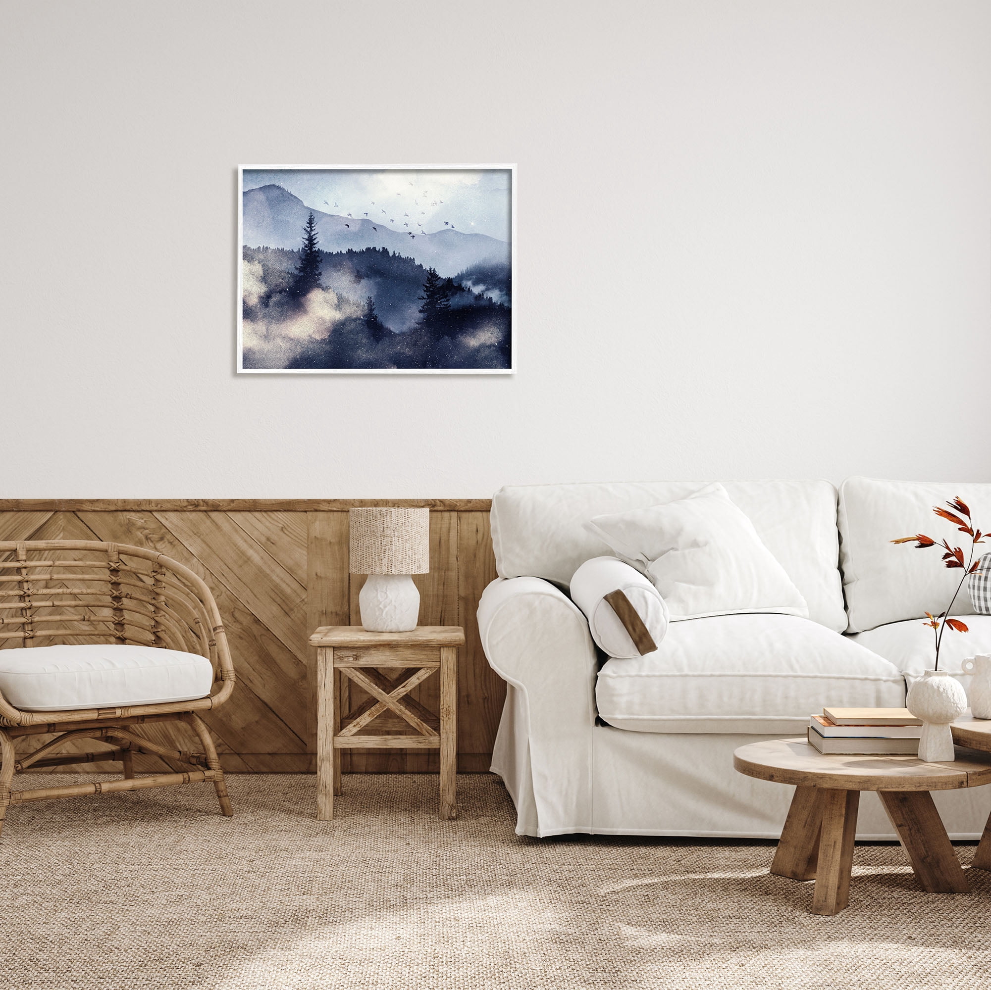 Stupell Industries Mountain Landscape Watercolor Nature Painting White Framed Art Print Wall Art, 30 x 24