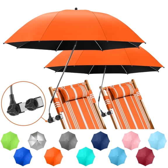 42" 2 Pack Beach Chair with Umbrella,99.99% UV Protection Chair Umbrella, UPF50+ 360° Adjustable Beach Chair Umbrella with Clamp(Orange, Not Include Chair)
