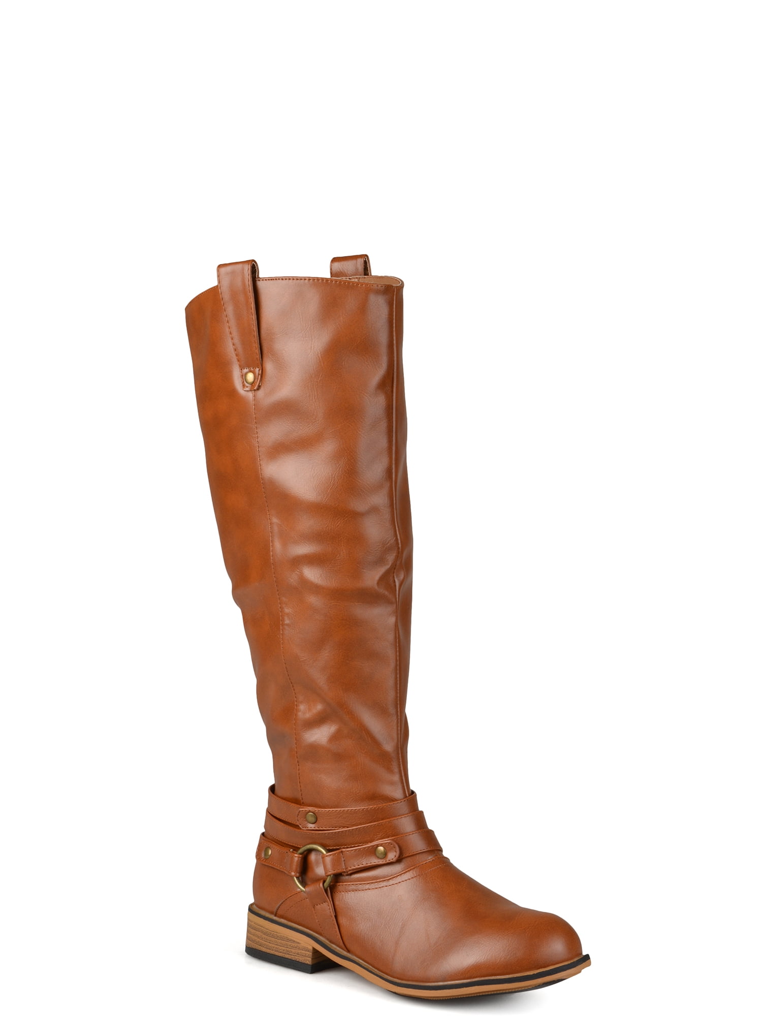 Brinley Co. Women's WideCalf KneeHigh AnkleStrap Riding Boot