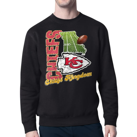 Men's-Starter Black Kansas City Chiefs Distressed Retro State Field Fleece Pullover Sweatshirt