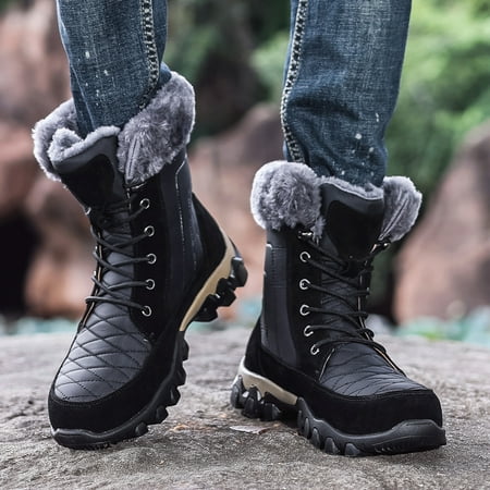 

Men s Fleece Warm Hiking Boots Plus Size Waterproof Non-slip Snow Walking Shoes For Winter Outdoor Sports