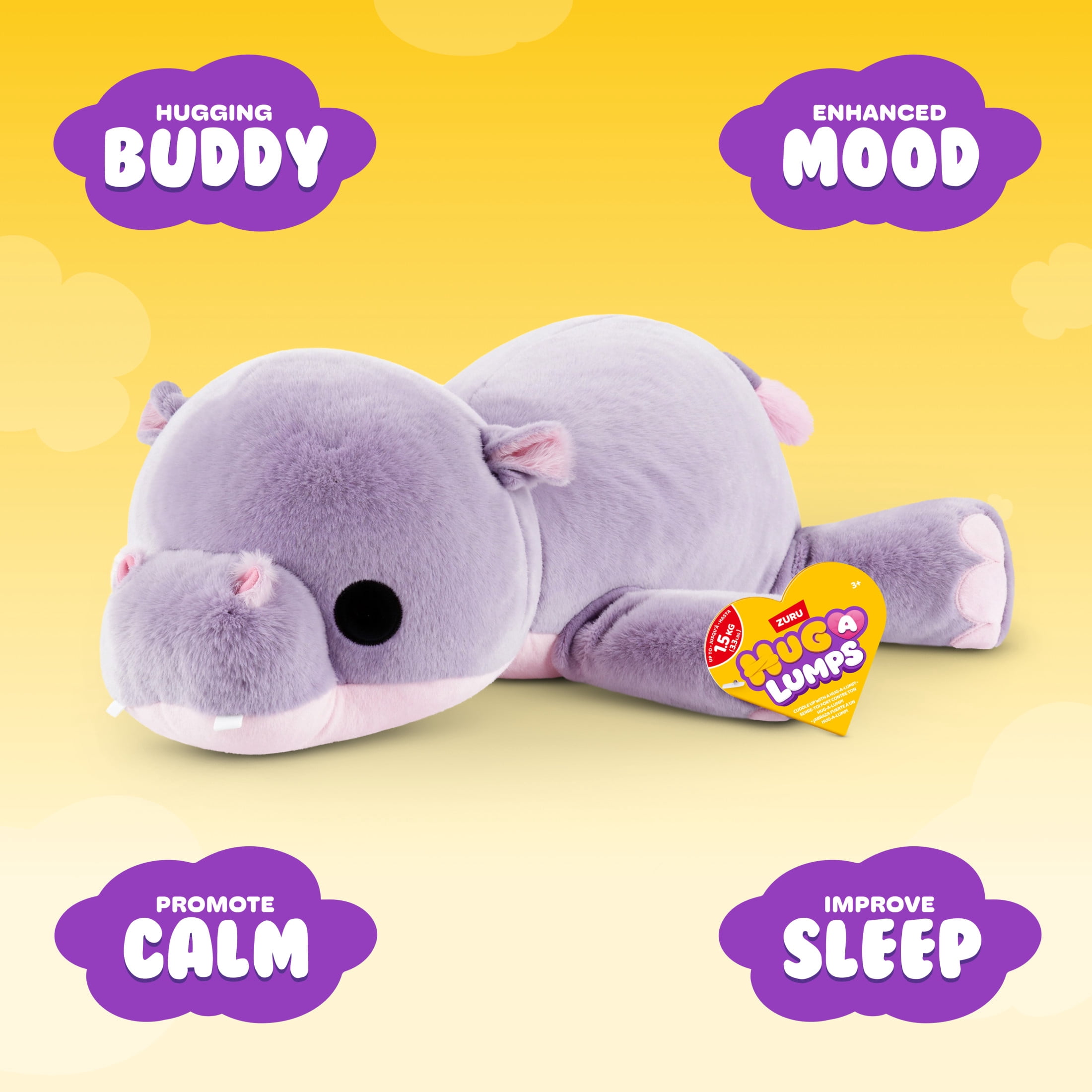 Hug a Lumps Harley the Hippo by ZURU - Medium 3.3lbs Cuddly Squishy Weighted Plush Toy for All Ages