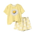 thumbnail image 6 of Babcutegg Girls Summer Printed Two-Piece Outfit – Short Sleeve Round Neck Top with Elastic Waist Shorts for Casual and Playful Everyday Wear Yellow Size 5-6, 6 of 7