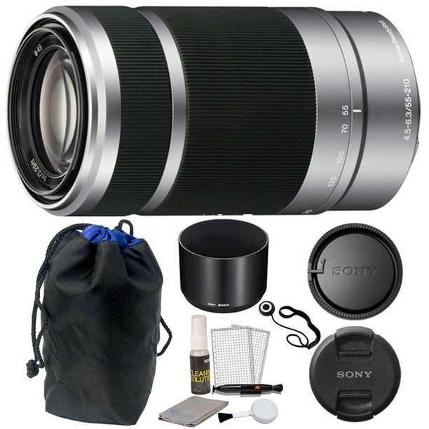 Sony E 55-210mm f/4.5-6.3 OSS E-Mount Lens (Silver) + Pouch + Top