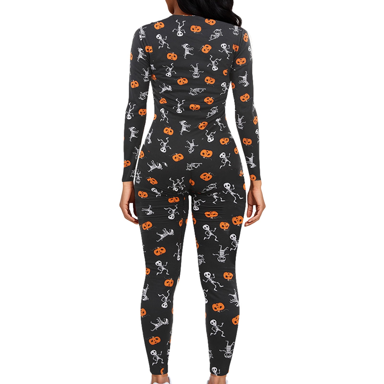 Matching Pajamas Set Adult Pumpkin Skeleton Pjs Onesie Sleepwear for Women Men Halloween Christmas Couples Loungewear