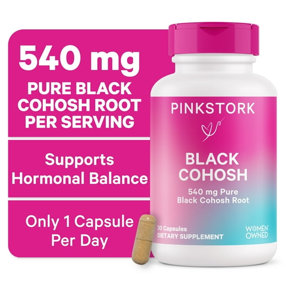 Pink Stork Black Cohosh Supplements for Women - Hormone Balance, Hot Flash & Night Sweat Support - 30 Capsules