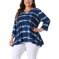 thumbnail image 4 of Agnes Orinda V Neck Plus Size Tops for Women Elbow 3/4 Sleeve Loose Fit Casual Blouse Tee Top Tie Dye T Shirts Trendy, 4 of 6