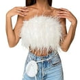 thumbnail image 1 of Women Artificial Fur Feather Vest Sleeveless Strapless Fluffy Backless Slim Fit Tube Tops, 1 of 5