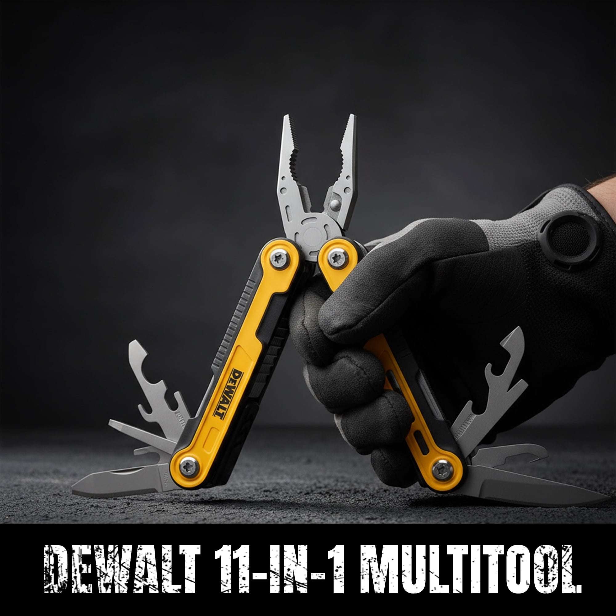 DEWALT 11-in-1 Folding Multitool with Sheath Compact Pocket Tool with Knife, Pliers, Screwdrivers, Saw, Can and Bottle Openers