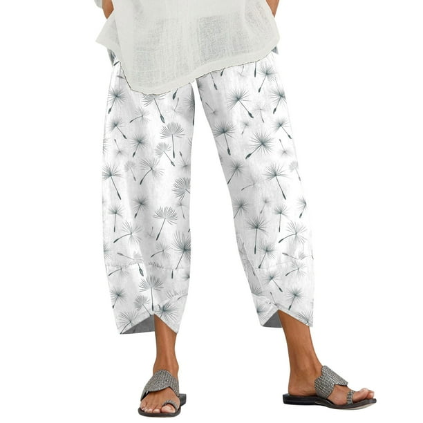 nsendm Female Pants Adult Beach Pants for Juniors Women Elastic Waist Trouser Pant with Pocket Loose Pant Prints Fashion Loose and Track Grey XL