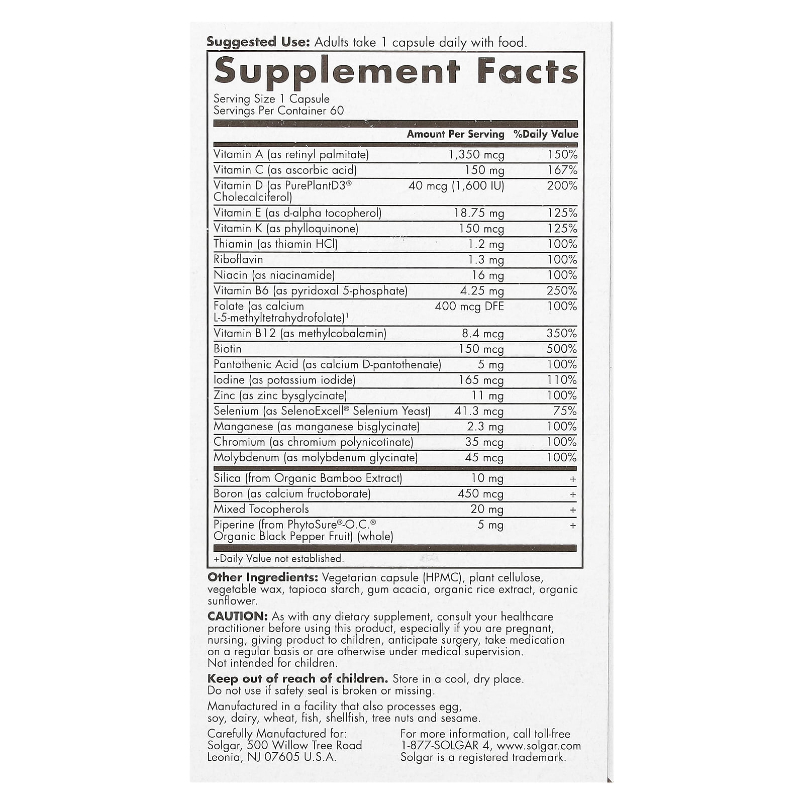 Solgar One Daily Women's Multivitamin 50+, 60 Capsules