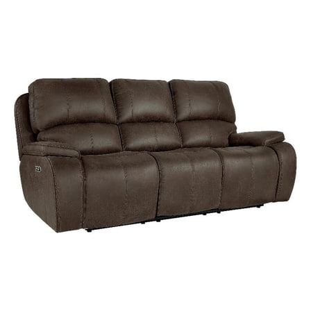 Benjara Talo 88" Sofa- Power Recliner- USB C Ports- Plush Brown Faux Leather