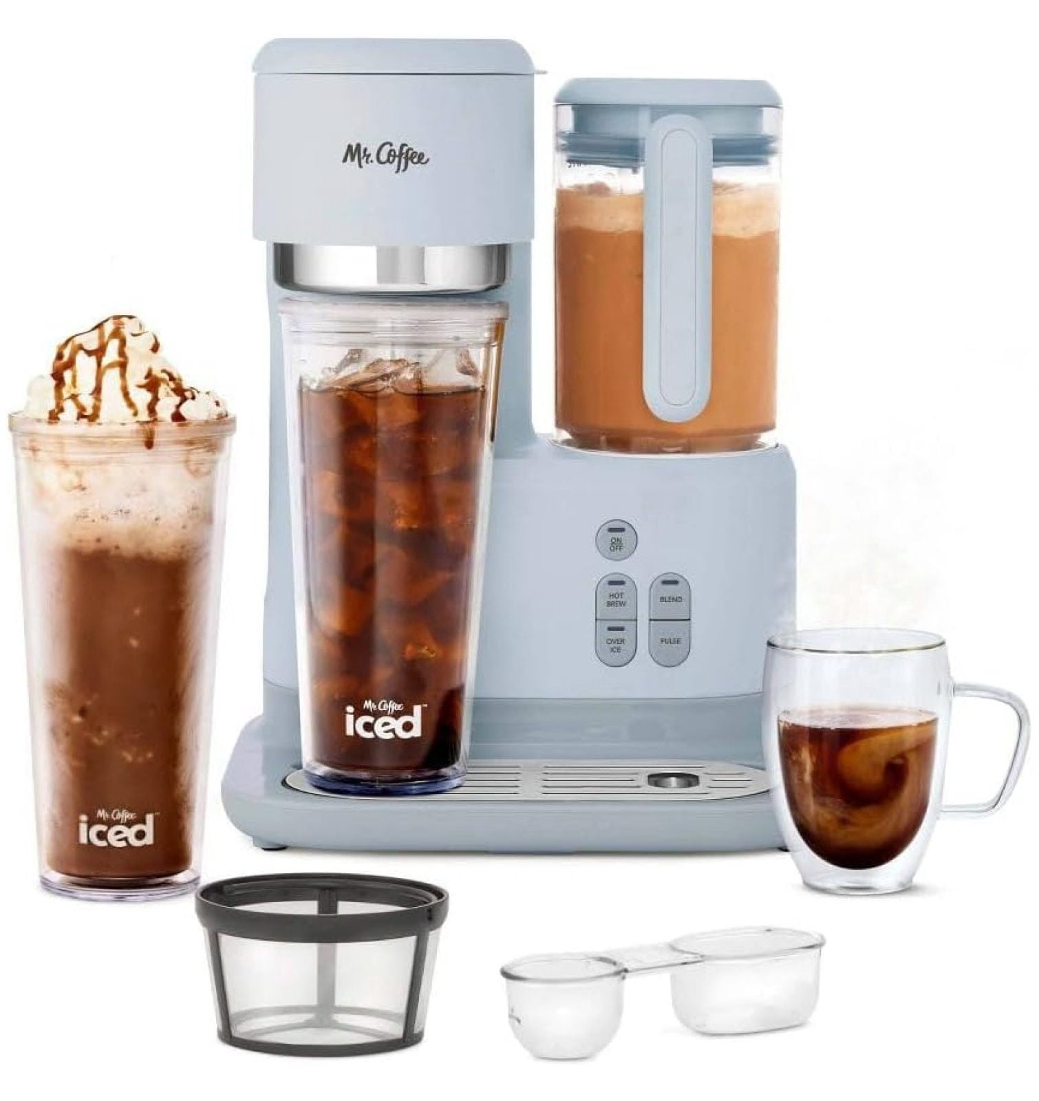 3-in-1 Single-Serve Frappe, Iced & Hot Coffee Maker & Blender w/Reusable Filter, , Recipe Book, 2 , Lids and Straws (Gray)