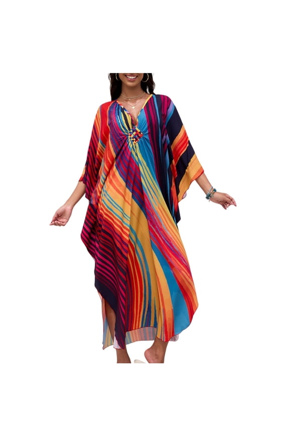 Kaftan Loungewear Dress Womens V Neck Batwing Sleeve Lightweight Plus Size Beach Cover Up