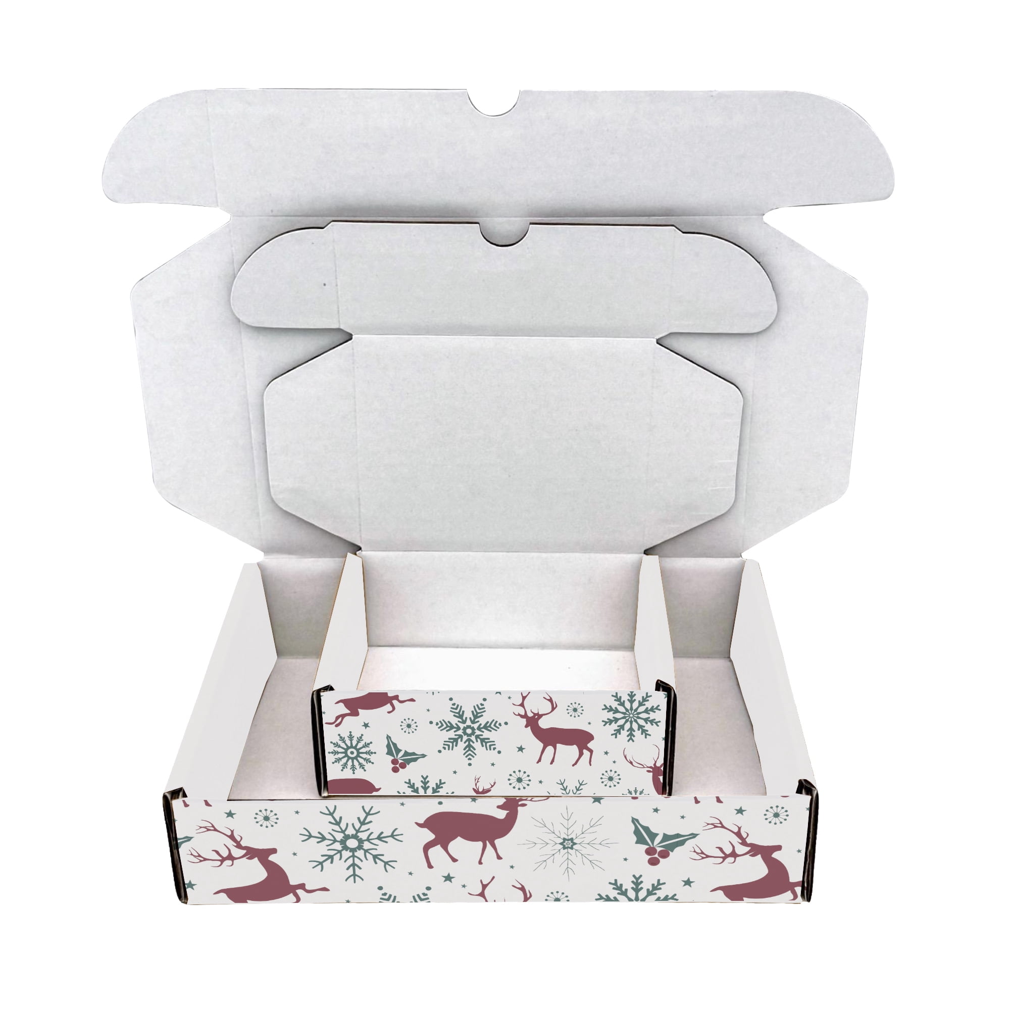 Ucanpack 25 Pcs Christmas Reindeer Printed Mailer Box, Made In USA- 1/8” Thick Corrugated Mailer Box 9½x8x8", Cute Boxes For Small Business, WhiteGift Boxes In Bulk, Moving Carton