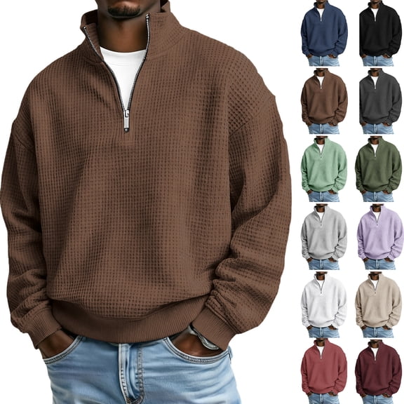Sweatshirt for Men Fall/Winter Quarter Zip Collar Casual Shirt Athletic Shirts Textured Knit Cool Tops