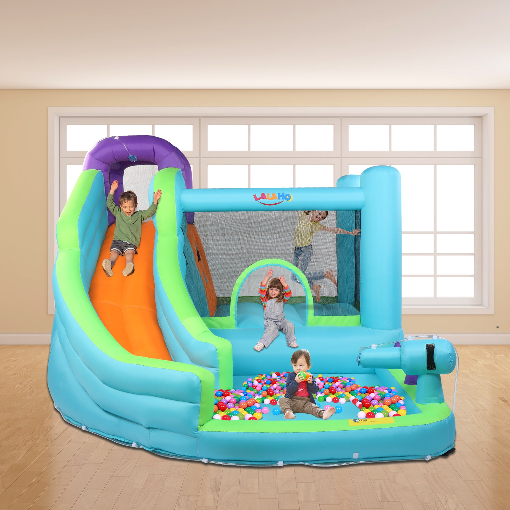 GoDecor Bounce House, Inflatable Water Slide Bounce Castle with Blower for Kids, Outdoor/Indoor Bouncy House Water Park for Backyard with Splash Slide, Climbing Wall, Ball Pit, Jumping Area