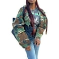 thumbnail image 4 of hirigin Women Fall Cropped Jacket, Camouflage Lapel Long Sleeves Button Down Casual Outwear for Females, Gray/Green, 4 of 7