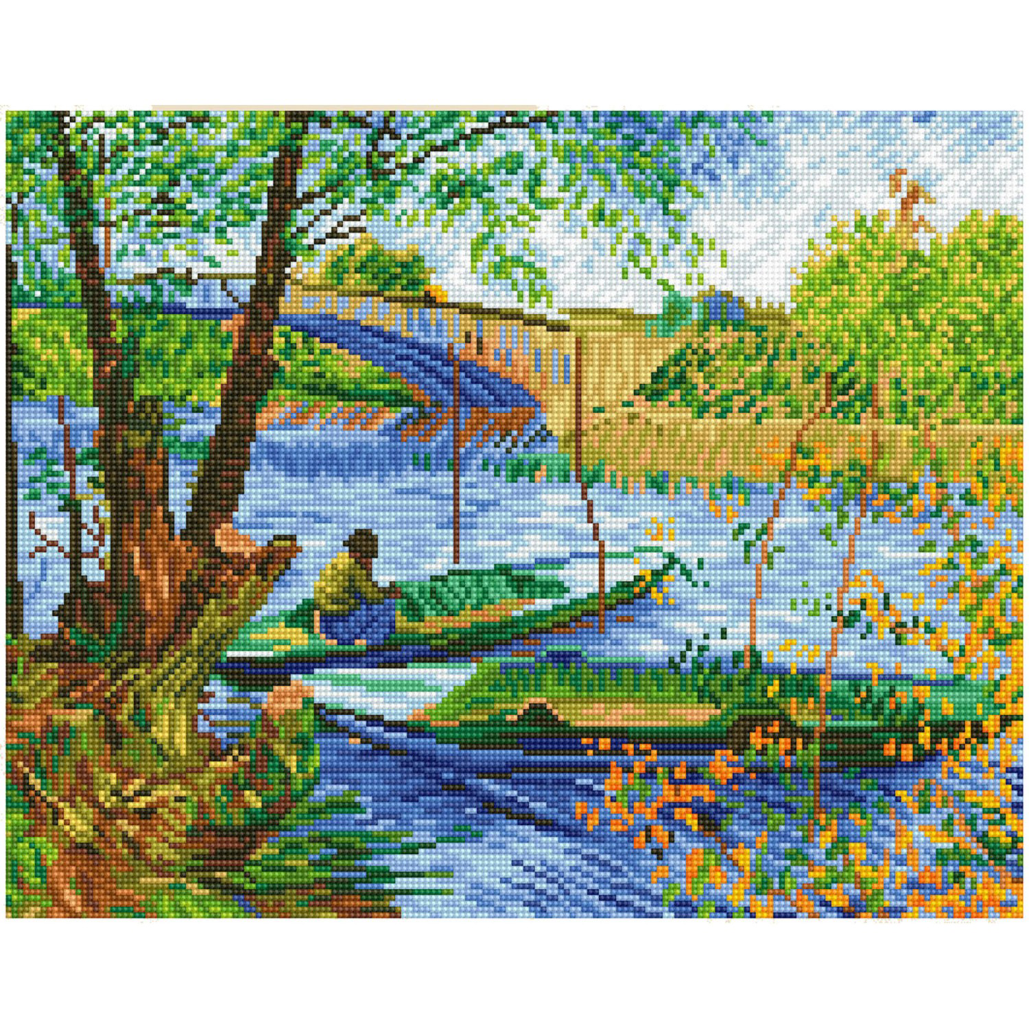 Diamond Dotz Fishing in Spring (Van Gogh) Diamond Painting Kits for Adults - Diamond Art Kits a Relaxing Creative Craft Kit with Dotz Gems