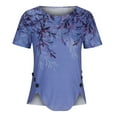 thumbnail image 4 of Jacenvly 2024 new ladies plus size tops tunic Loose Women's Printed T-shirt Buttons Short Sleeves Blouse Casual soft Ruffle Trim Flounceround neck blouse summer clothes for women Purple, 4 of 6