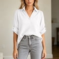 thumbnail image 4 of Bixock Plus Size Women 3/4 Length Sleeve Tops Maternity Shirts Linen Blouse Solid Color V Neck Roll Long Sleeve Lace Loose Wide Casual Daily Top, 4 of 6