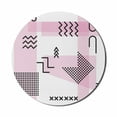 thumbnail image 1 of Abstract Mouse Pad for Computers, Geometric Modern Wavy Lines Round Pop Art Memphis Retro Doodle, Round Non-Slip Thick Rubber Modern Gaming Mousepad, 8" Round, Baby Pink White, by Ambesonne, 1 of 2
