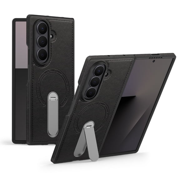 LHNUNP for Samsung Galaxy Z Fold 8 Ultra Case with Invisible Metal Stand, Compatible with Magsafe Slim Luxury Leather Anti Slip Mil-Grade Drop Shockproof Protection Case, Black