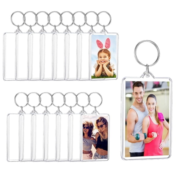 16 pcs Acrylic Photo Frame Keyring,2'' x 1.3'' Personalized Keychains,Clear Picture Keychain as Gift,Suit for Artwork