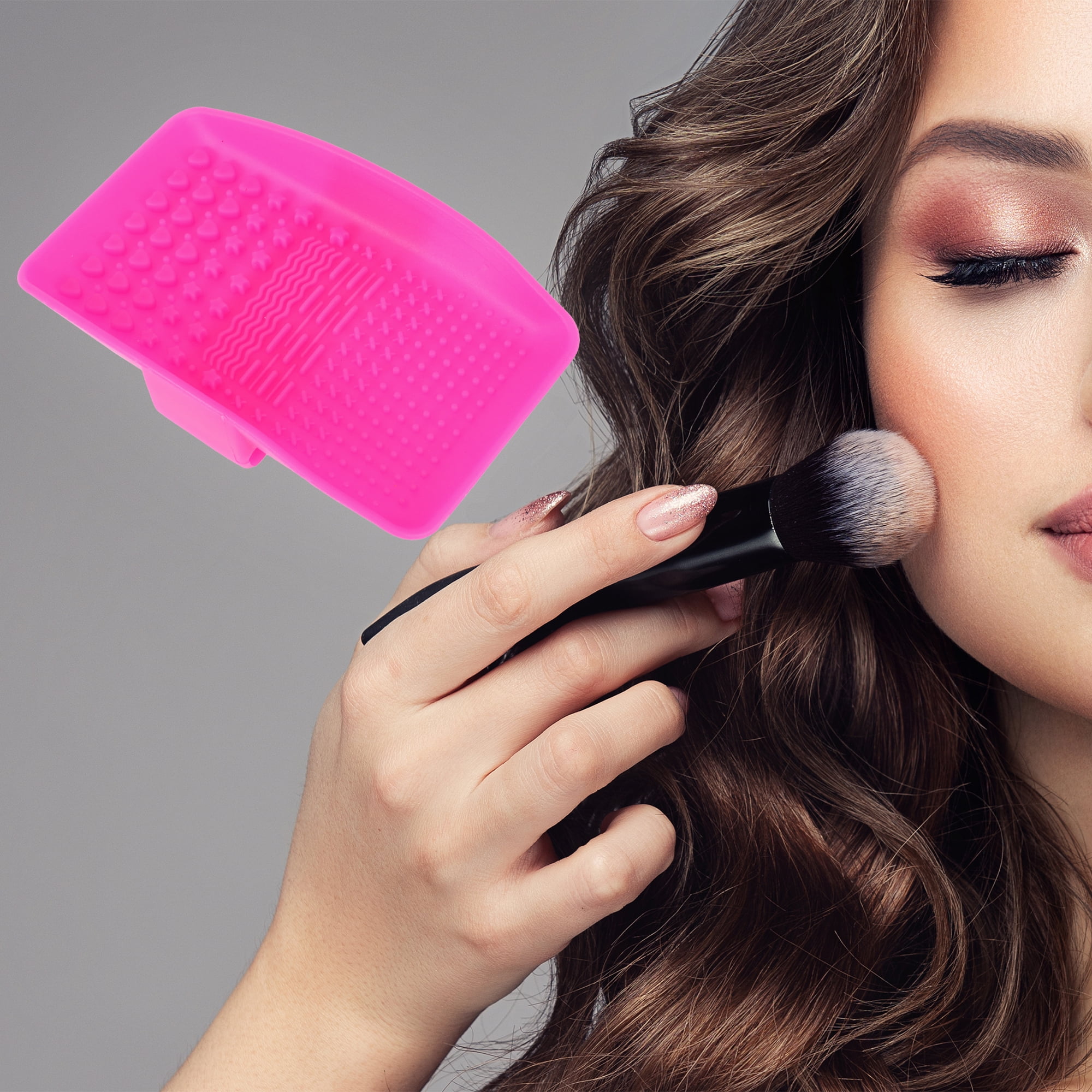 Unique Bargains 1Pc Square Makeup Sponge Brush Cleaner for Quickly Cleaning Rose Red